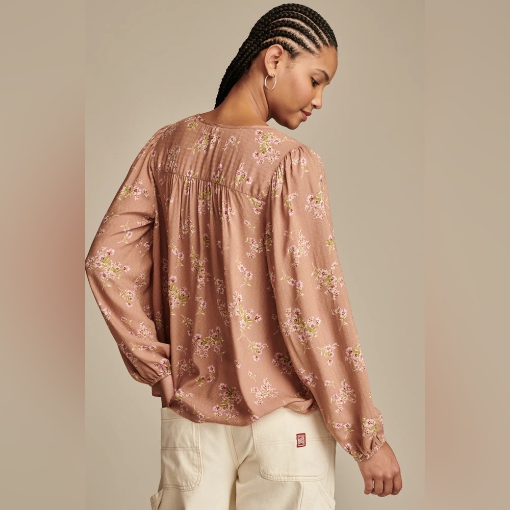 LUCKY BRAND Taupe Floral Peasant Top-Boho Blouse- Size Small NWT - Picture 8 of 10